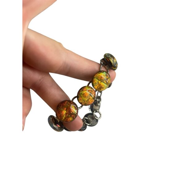 Ladies Round Copper orange dichroic glass bead bracelet artsy autumn colors - Picture 3 of 6